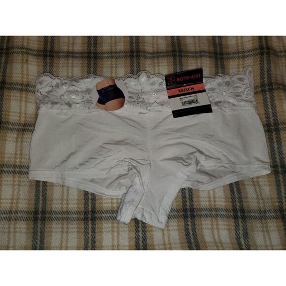 NOBO WOMEN WHITE MICRO AND LACE BOYSHORT UNDERWEAR PANTIES SIZE XS NWT - Picture 1 of 3